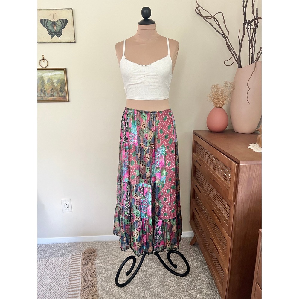 Vintage 90s Fonda's New York Silk Patchwork Maxi Skirt